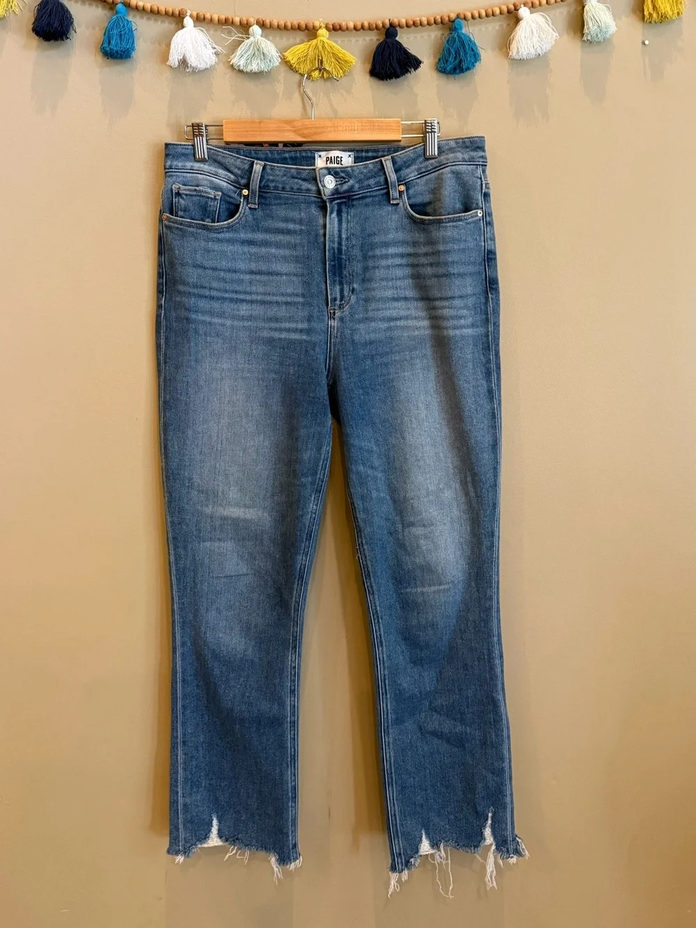PAIGE Mid Wash High-Rise Cropped Jeans - Blue